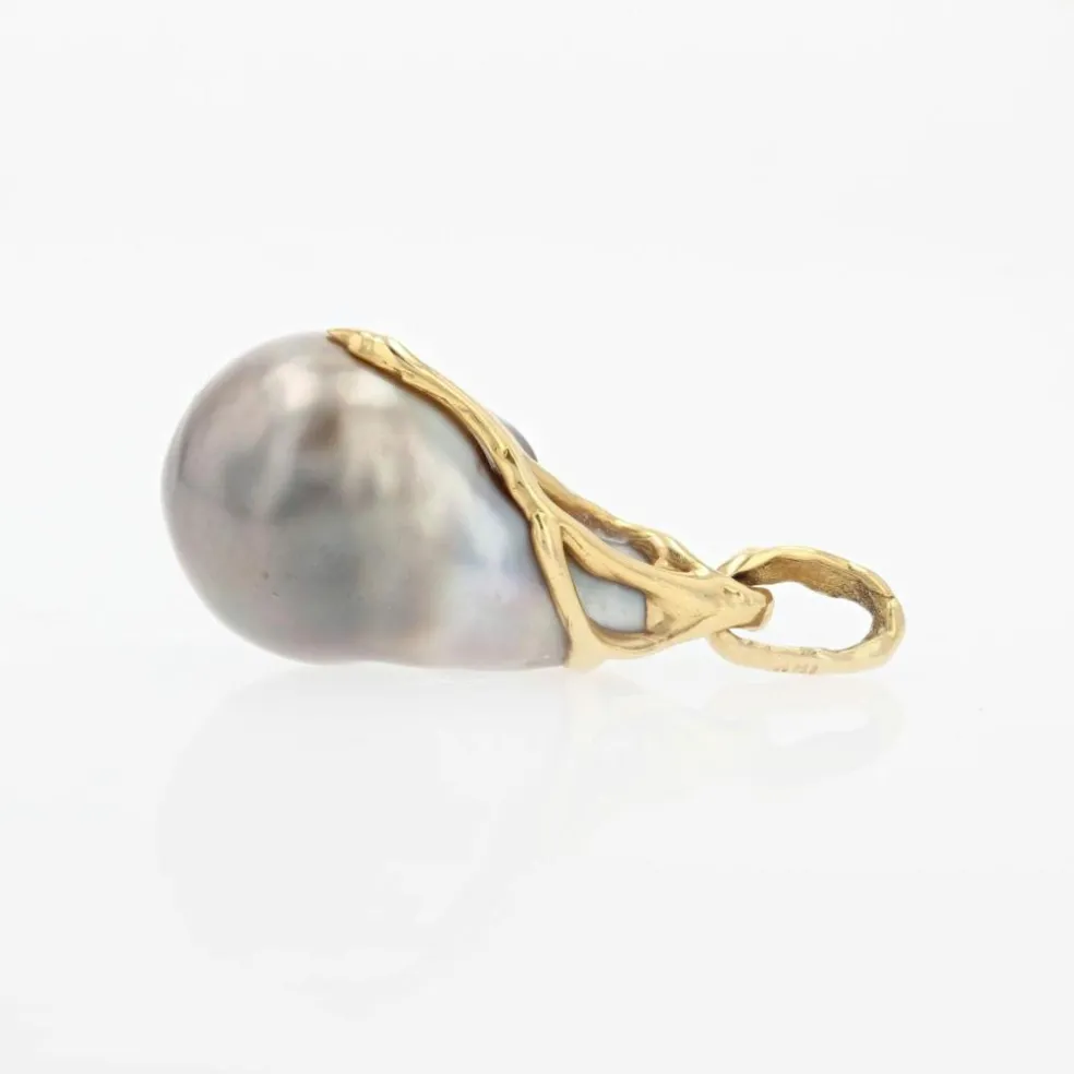 Pendentif perle grise baroque et or