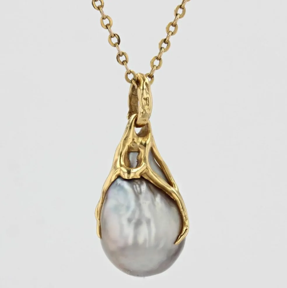Pendentif perle grise baroque et or