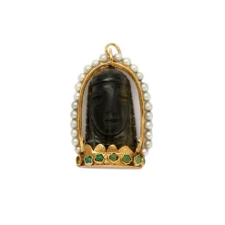 Pendentif perles, émeraudes