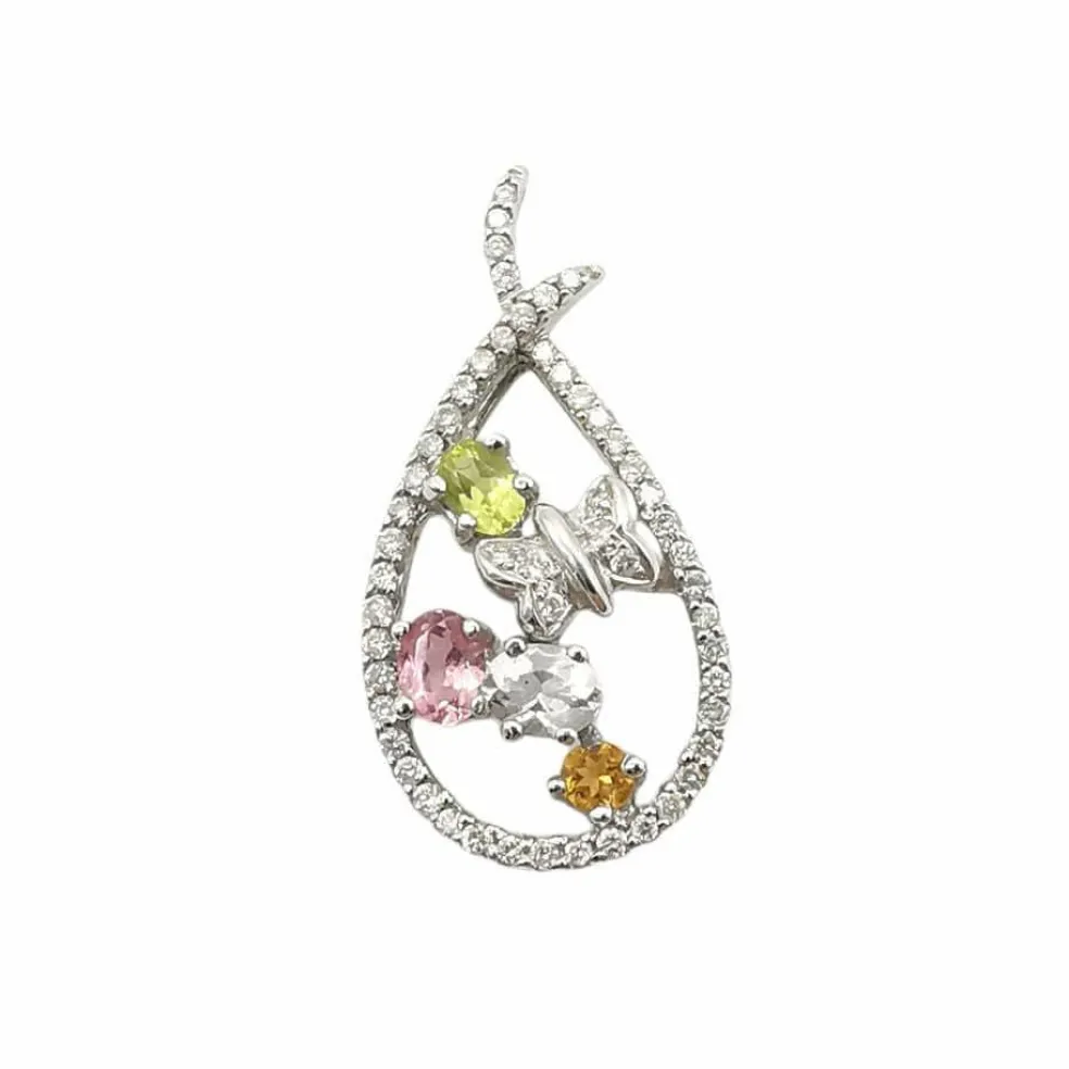 Pendentif pierres précieuses & diamants
