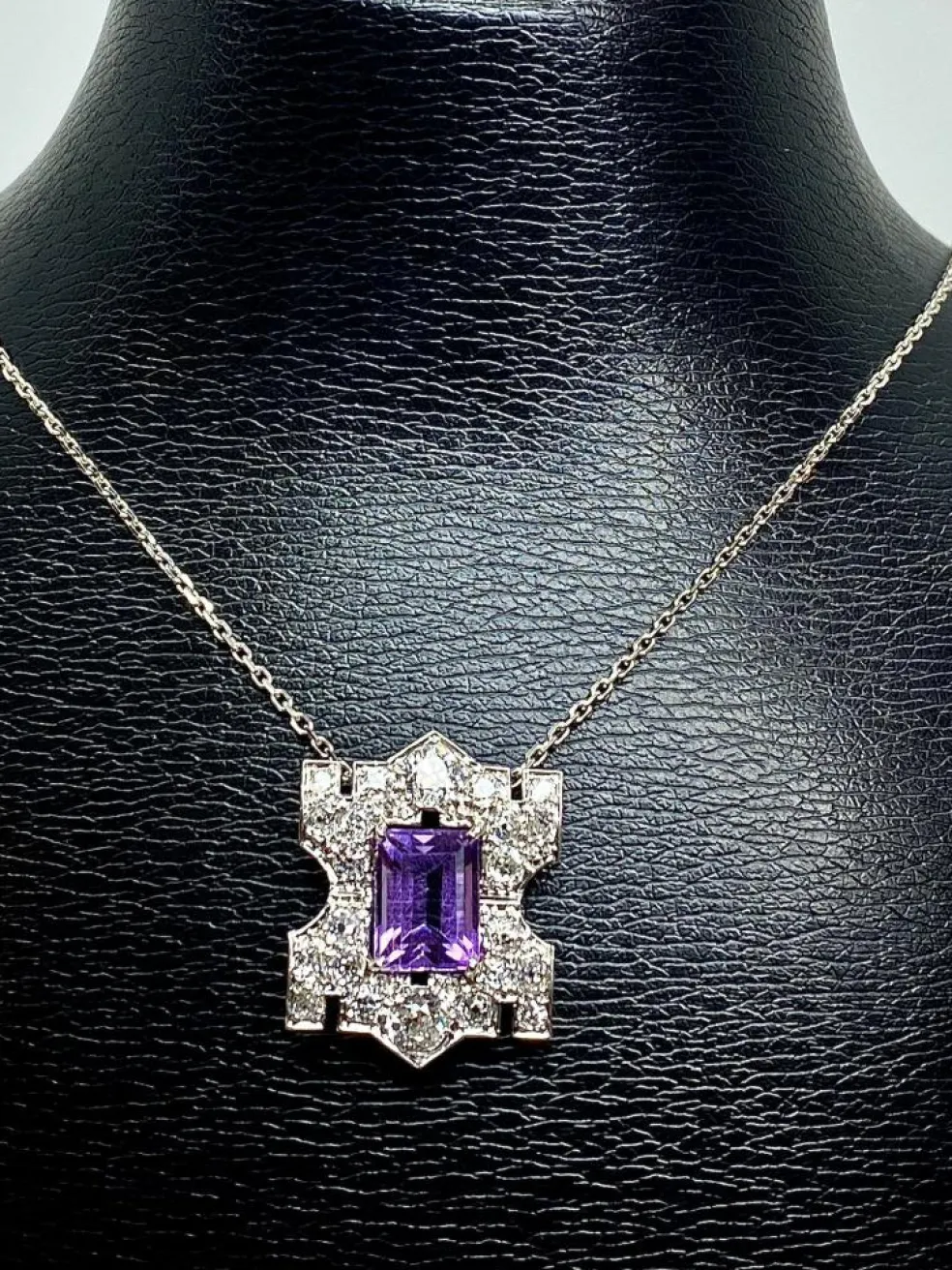 Pendentif Platine Améthyste Diamants