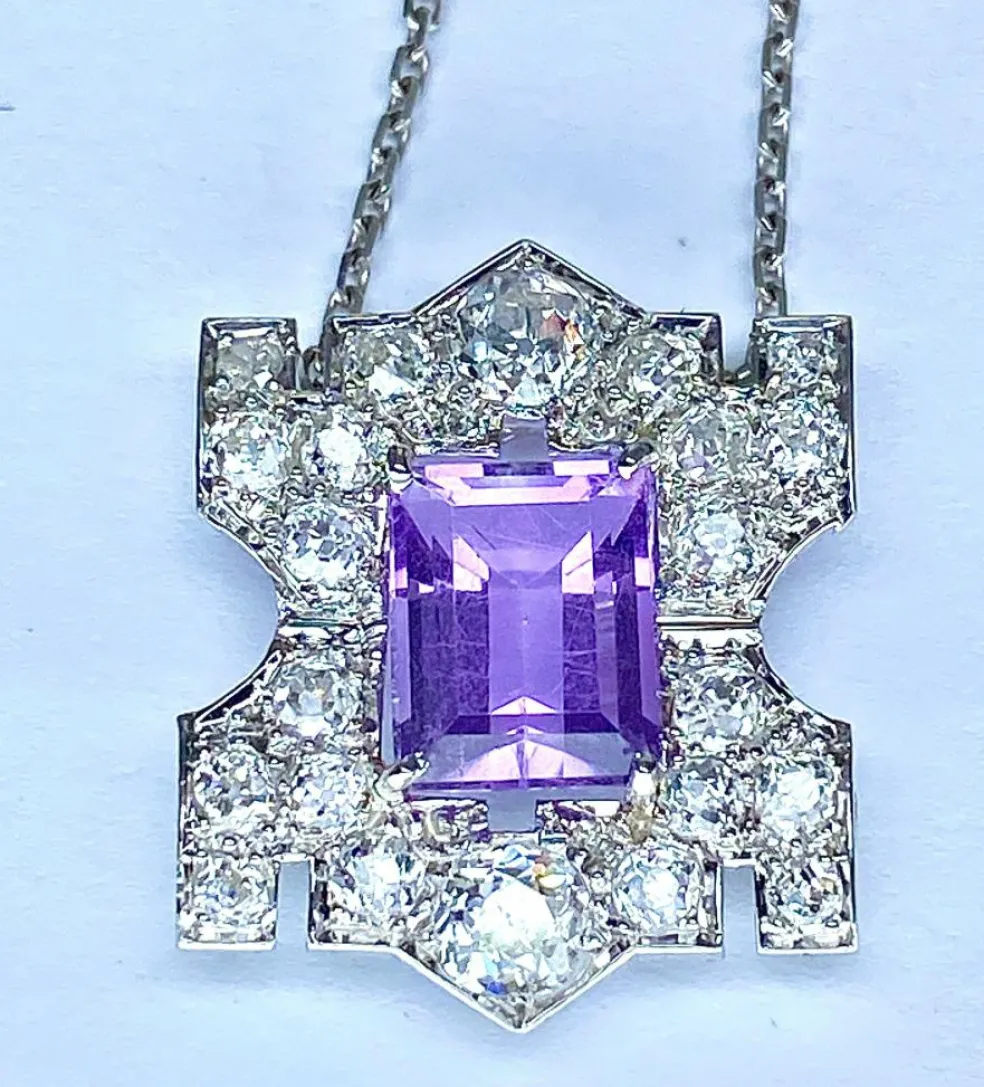 Pendentif Platine Améthyste Diamants