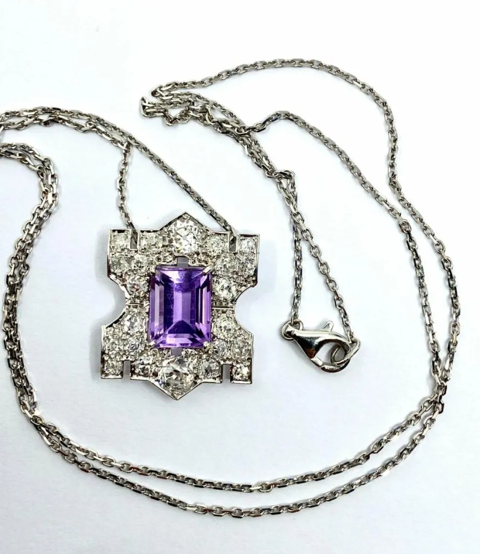 Pendentif Platine Améthyste Diamants