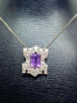Pendentif Platine Améthyste Diamants