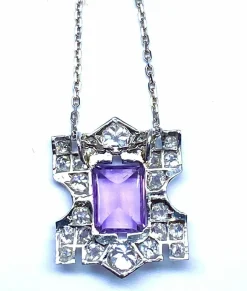 Pendentif Platine Améthyste Diamants