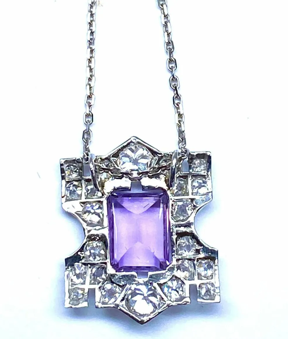 Pendentif Platine Améthyste Diamants