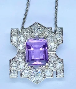 Pendentif Platine Améthyste Diamants