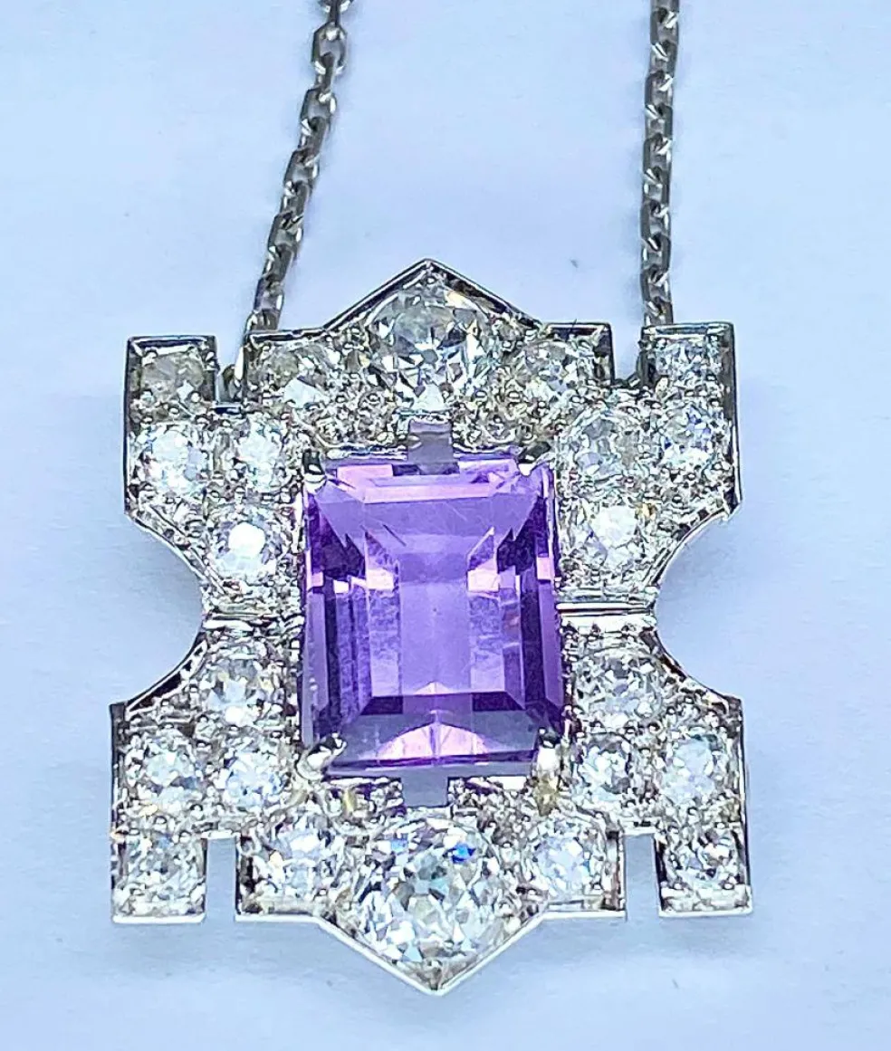 Pendentif Platine Améthyste Diamants