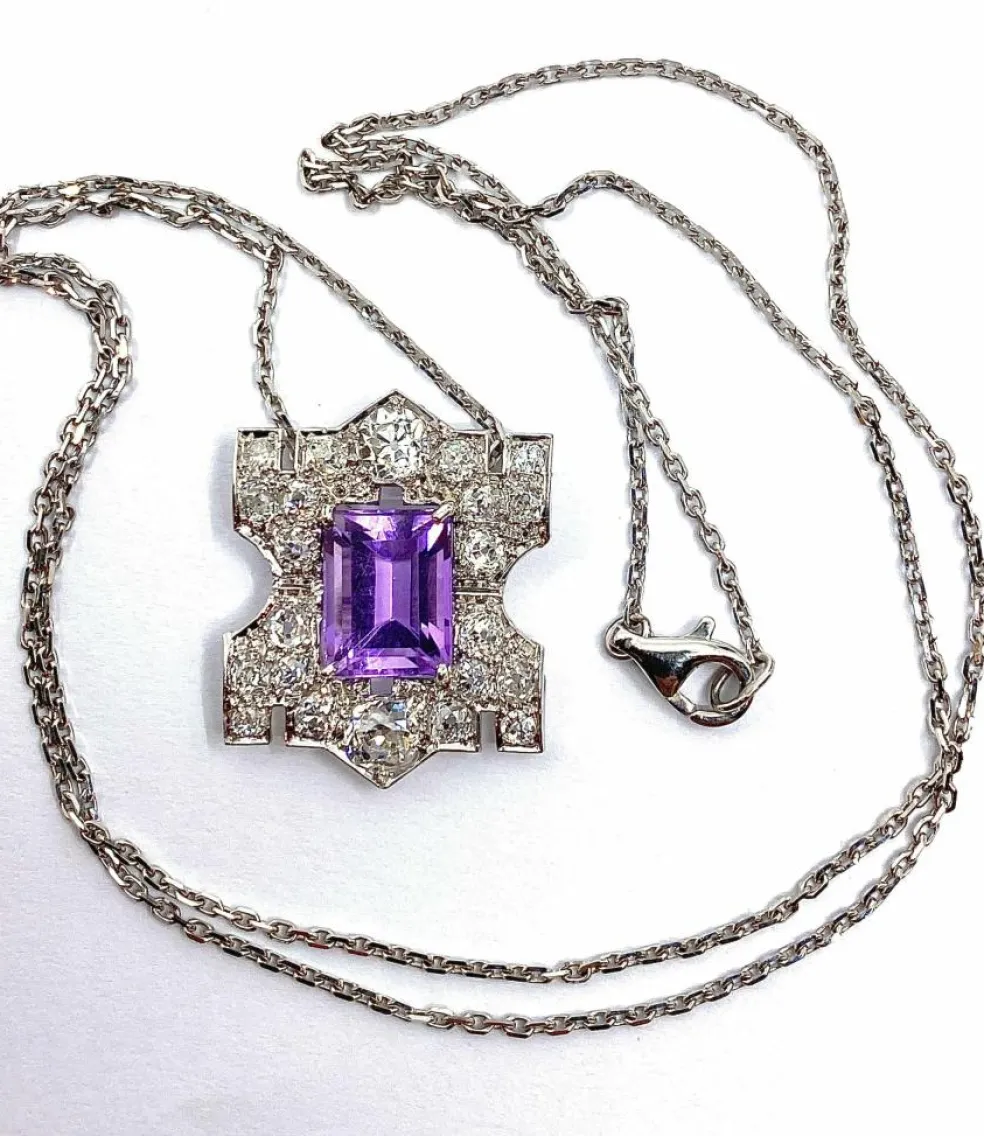 Pendentif Platine Améthyste Diamants