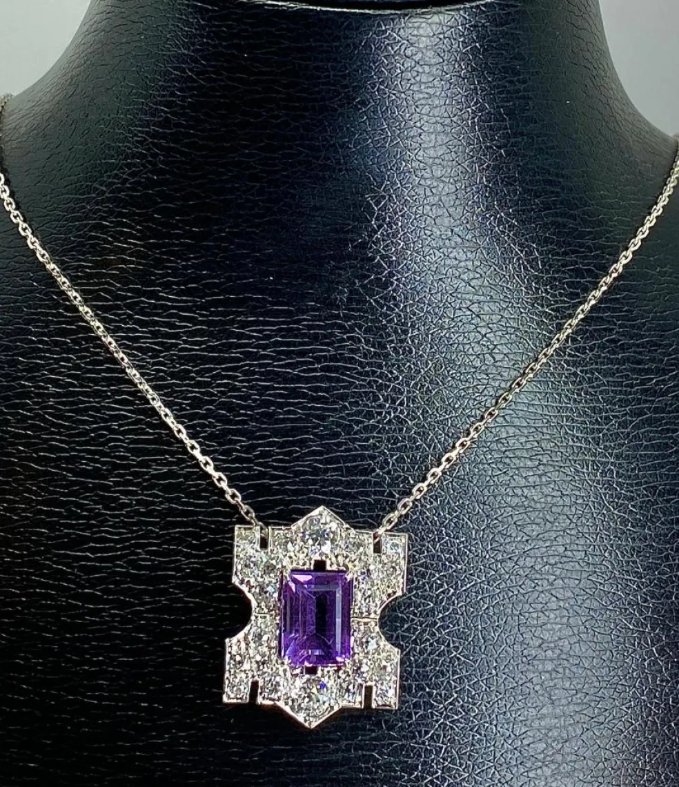 Pendentif Platine Améthyste Diamants