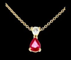 Pendentif Poire en Or Jaune avec Rubis et Diamant Scintillants
