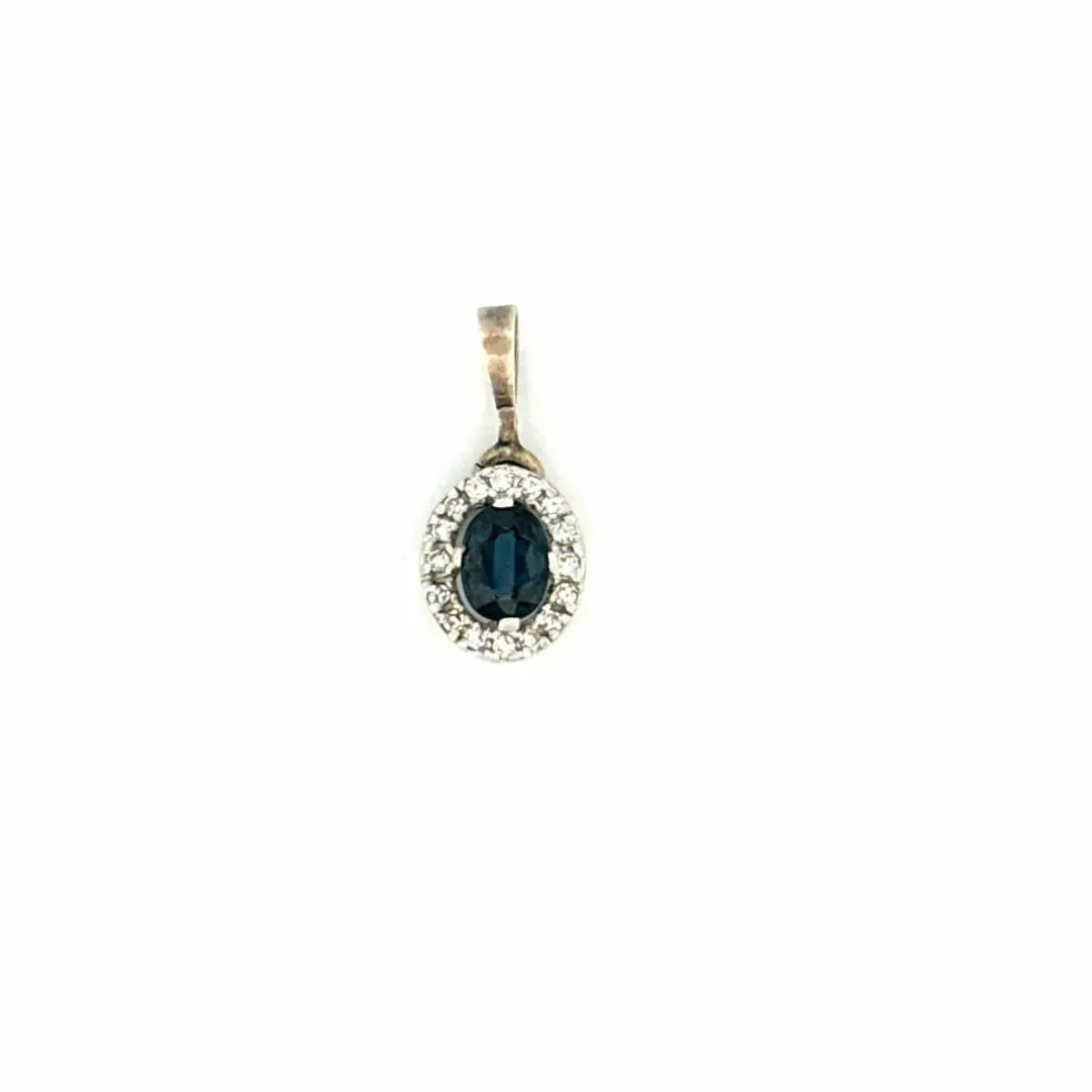 Pendentif Pompadour or blanc saphir et diamant