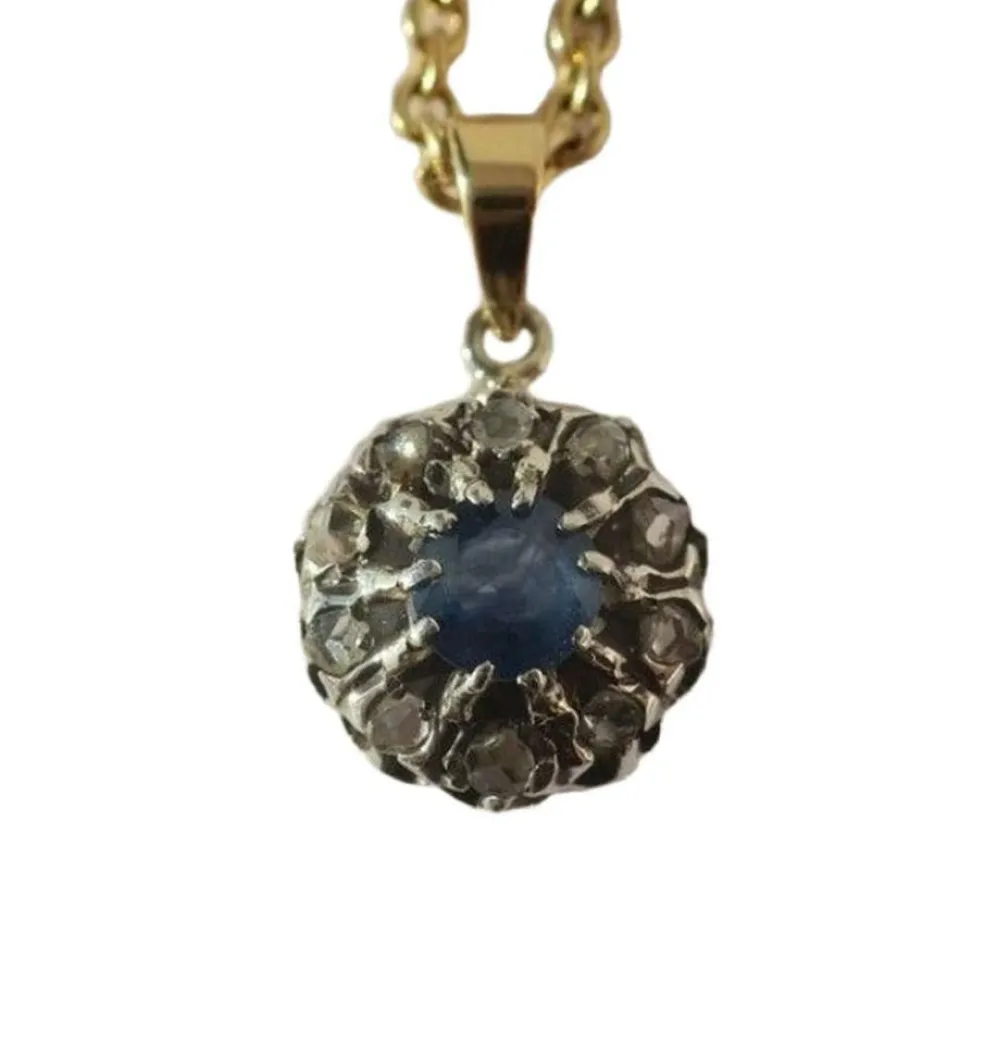 Pendentif pompadour saphir diamants or et platine