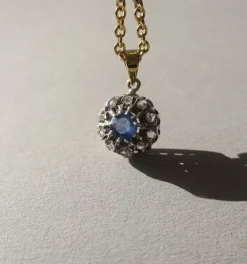 Pendentif pompadour saphir diamants or et platine