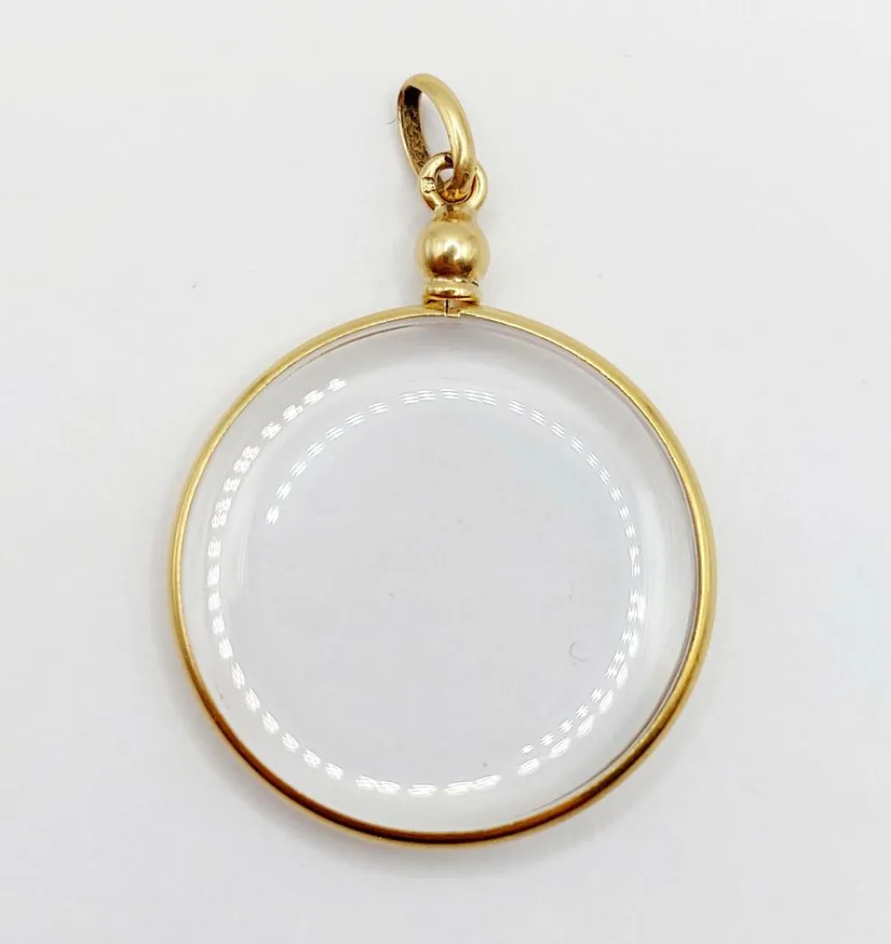 Pendentif porte photo antique or jaune 18k de forme ronde (circa 1900) art nouveau