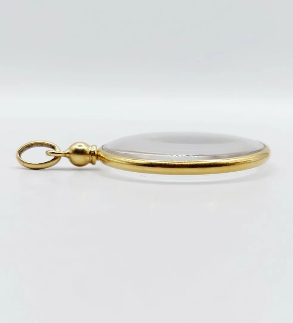 Pendentif porte photo antique or jaune 18k de forme ronde (circa 1900) art nouveau