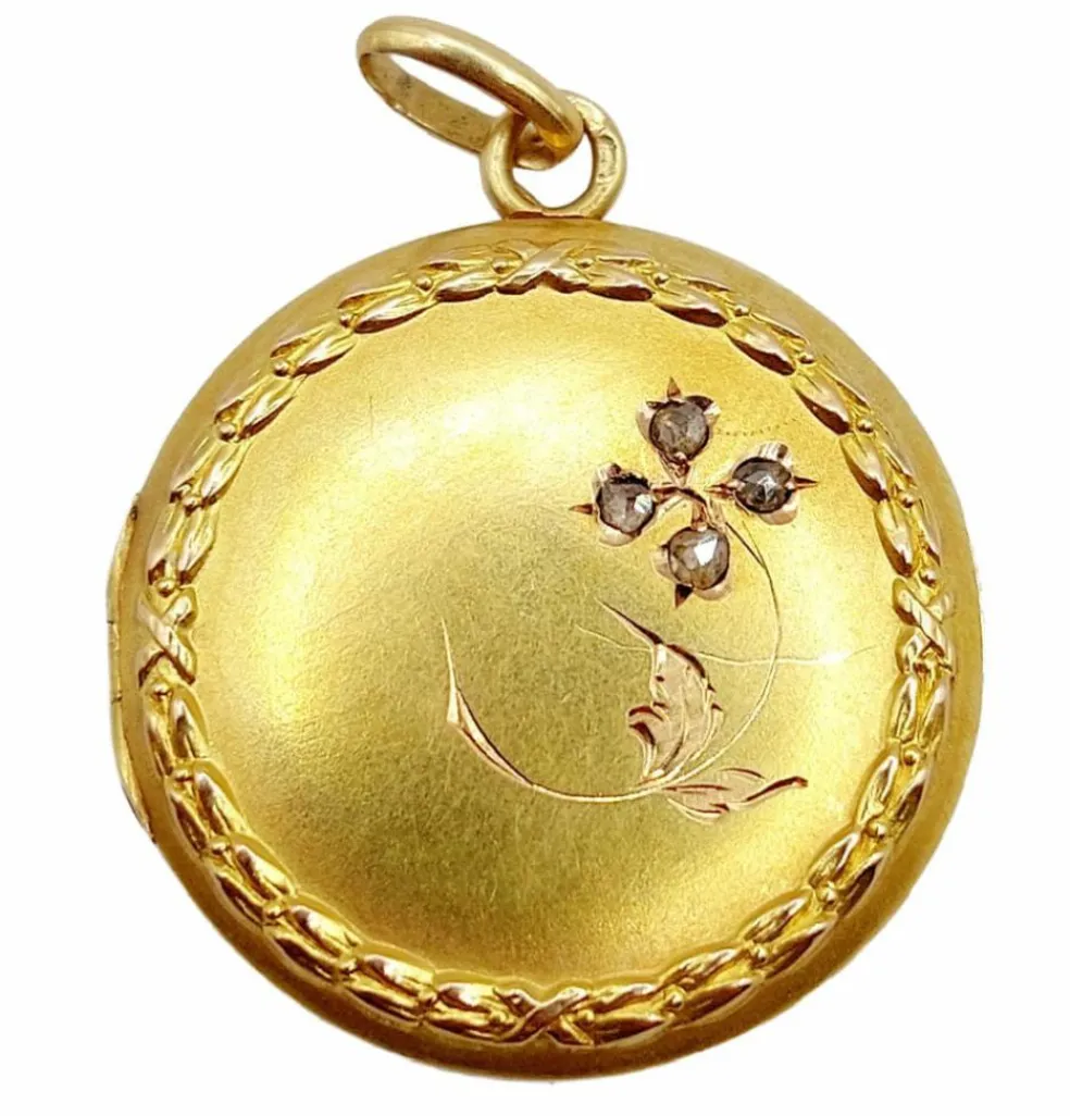 Pendentif porte photo Art Nouveau or jaune, diamants (circa 1910)
