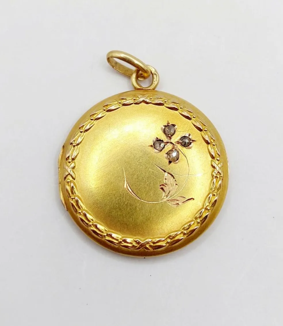 Pendentif porte photo Art Nouveau or jaune, diamants (circa 1910)
