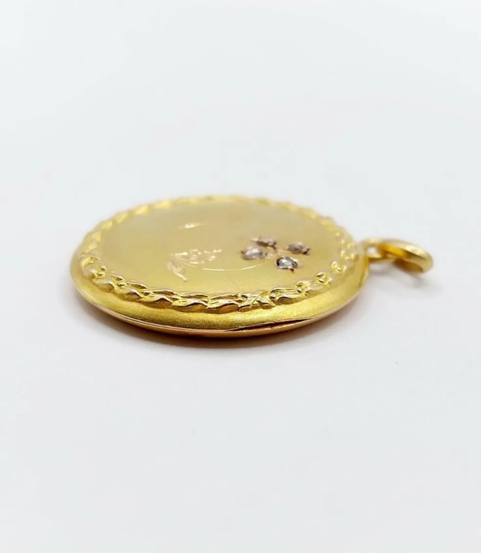 Pendentif porte photo Art Nouveau or jaune, diamants (circa 1910)