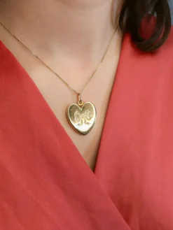 Pendentif porte photo coeur Art Nouveau or jaune diamants taille rose