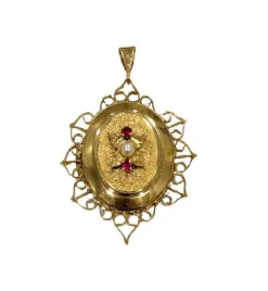 Pendentif porte-souvenir Or Perle Rubis