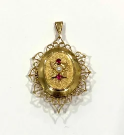 Pendentif porte-souvenir Or Perle Rubis
