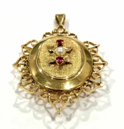 Pendentif porte-souvenir Or Perle Rubis