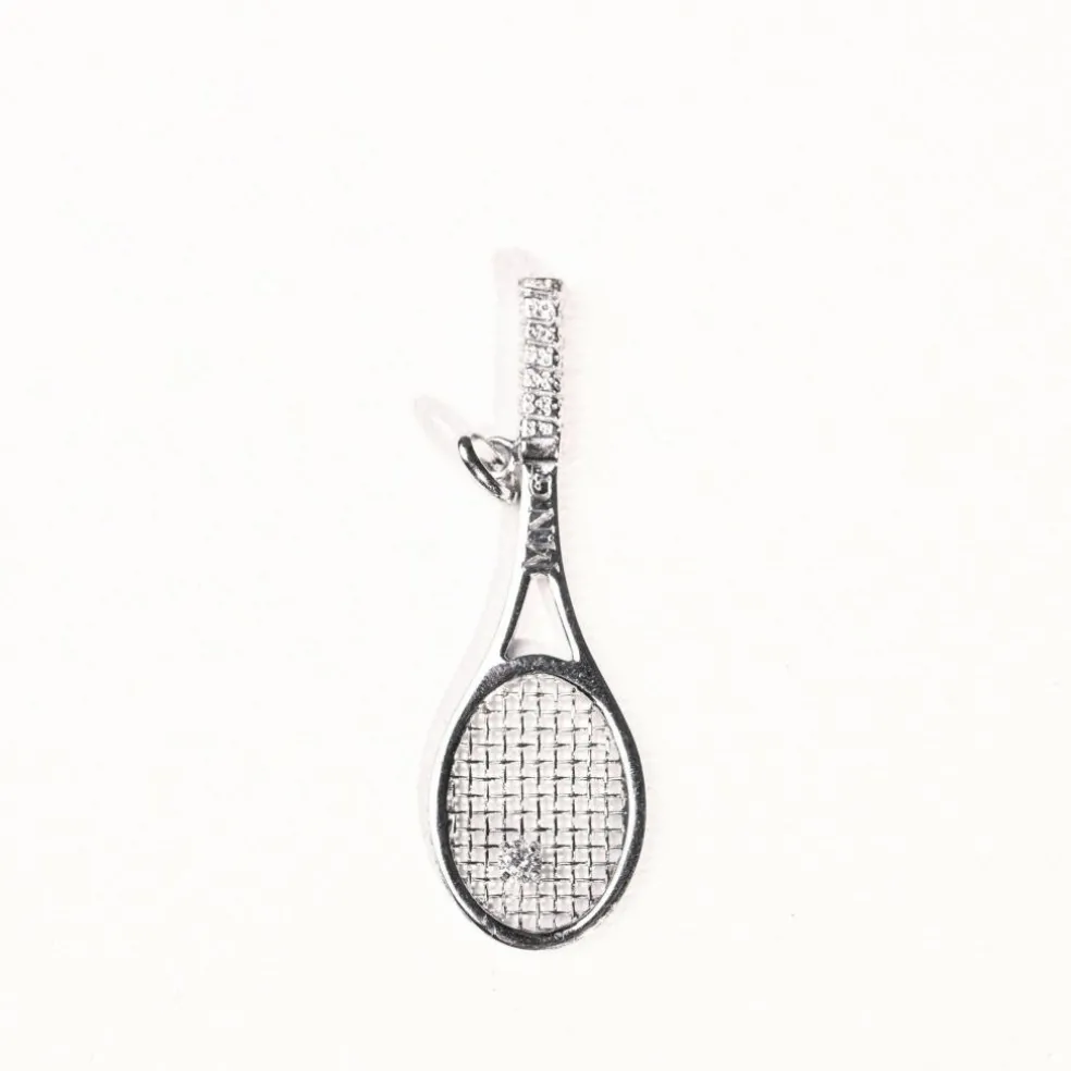 Pendentif raquette de tennis diamant or blanc