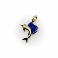 Pendentif rétro en forme d'espadon émaillé en or jaune
