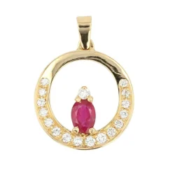 Pendentif rubis diamants or jaune et sa chaine