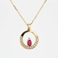 Pendentif rubis diamants or jaune et sa chaine