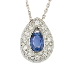 Pendentif saphir diamants goutte et sa chaine