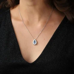 Pendentif saphir diamants goutte et sa chaine