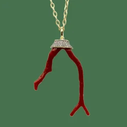 Pendentif Signature en or avec branche de corail et diamants
