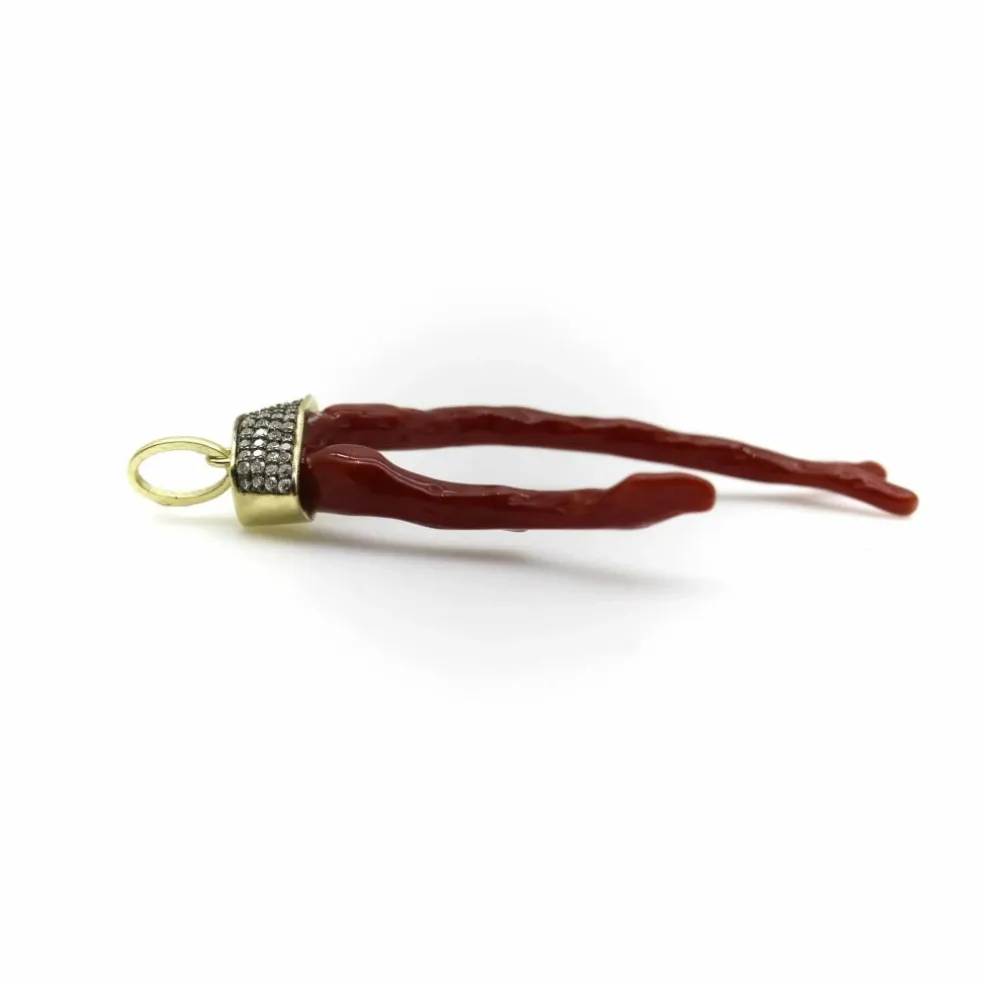 Pendentif Signature en or avec branche de corail et diamants