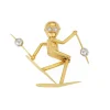 Pendentif Skieur vintage en or yeux articulés en diamant