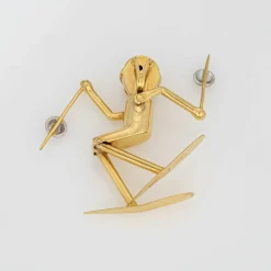 Pendentif Skieur vintage en or yeux articulés en diamant