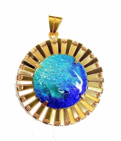 Pendentif Soleil émail bleu, Limoges H.MARTY
