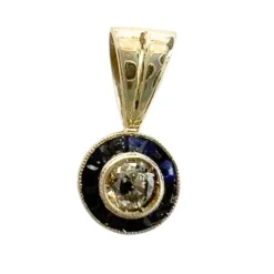 Pendentif style art déco en or 18 carats avec diamants et saphirs