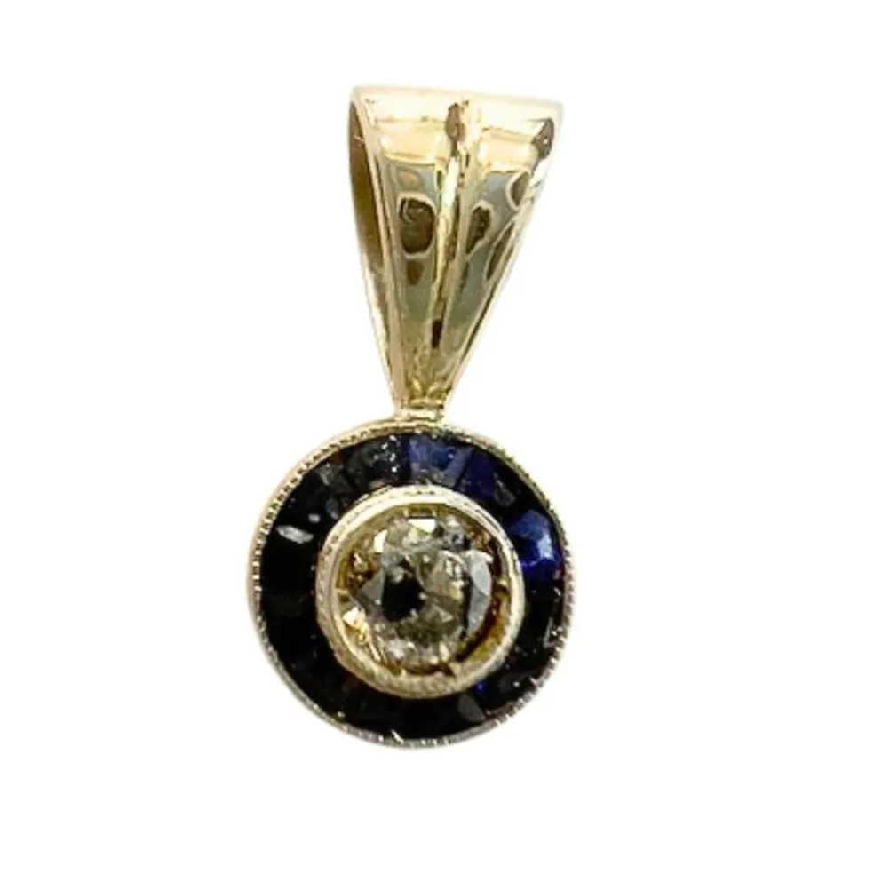 Pendentif style art déco en or 18 carats avec diamants et saphirs