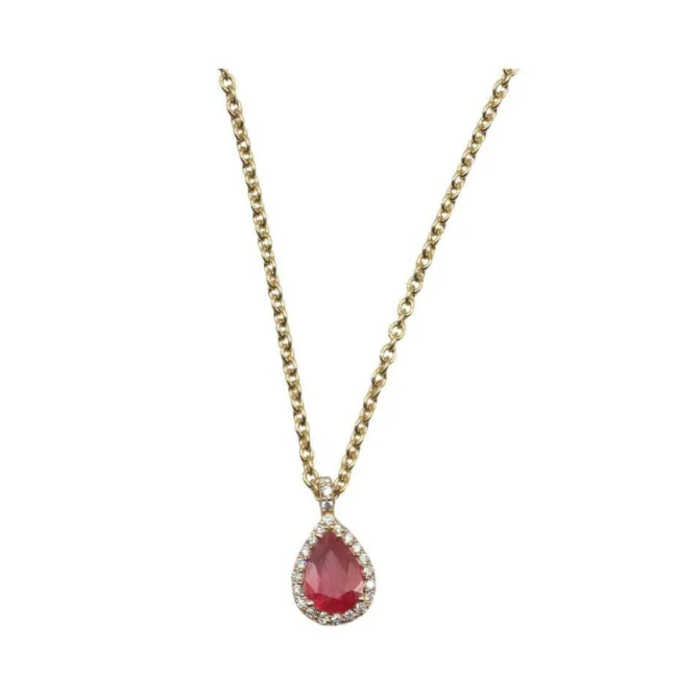 Pendentif sur chaîne Or Jaune Rubis Diamants
