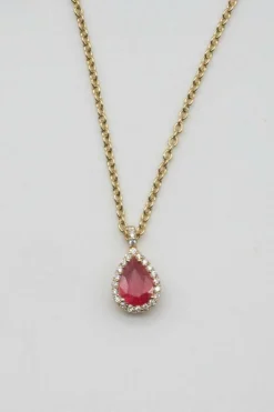 Pendentif sur chaîne Or Jaune Rubis Diamants