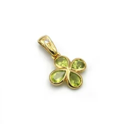 Pendentif Trèfle 4 feuilles - Or, Diamant & Péridots