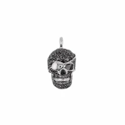 Pendentif tête de mort en or blanc avec pavé de diamants noirs