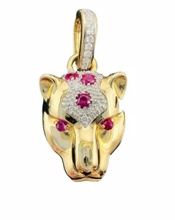 Pendentif tête de panthère, Or jaune 18 carat, serti de Rubis et de diamants