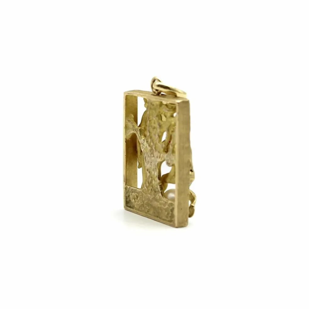 Pendentif vintage Adam et Ève en or 14 carats avec rubis et perle