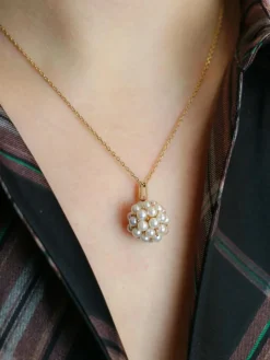 Pendentif vintage boule de perles or jaune
