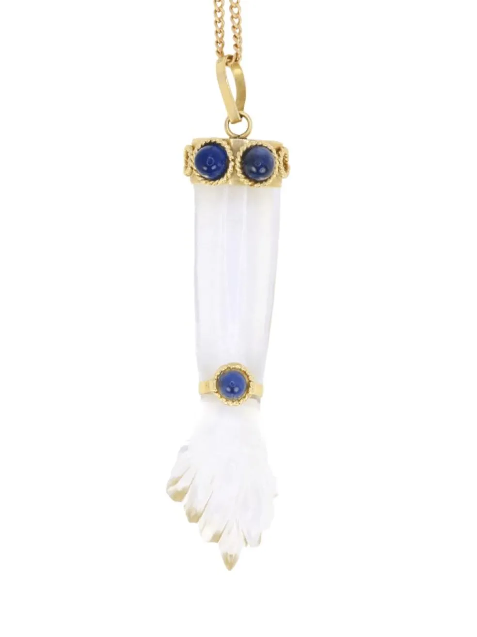 Pendentif vintage Main de Figa or cristal de roche et lapis-lazuli