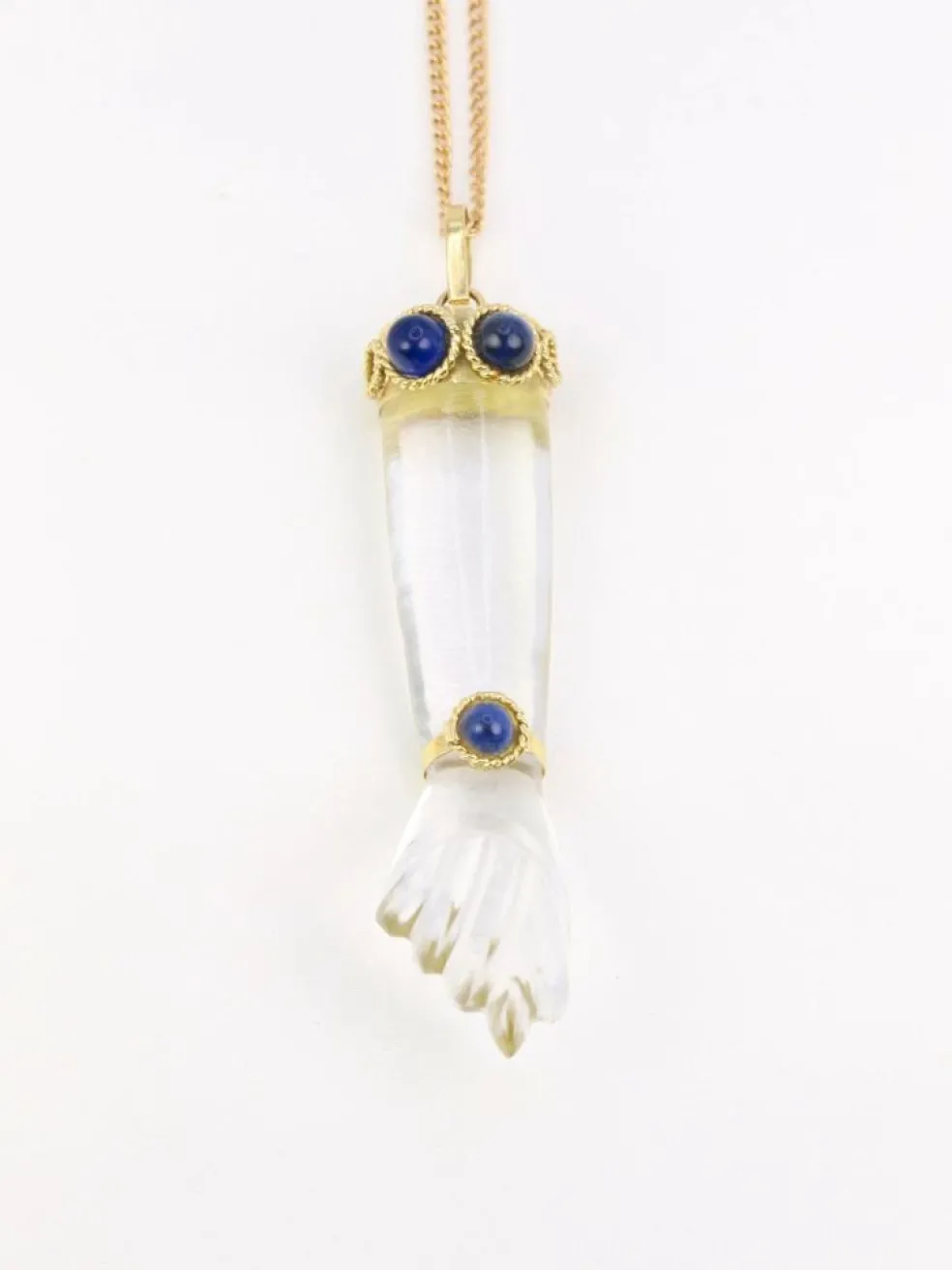 Pendentif vintage Main de Figa or cristal de roche et lapis-lazuli