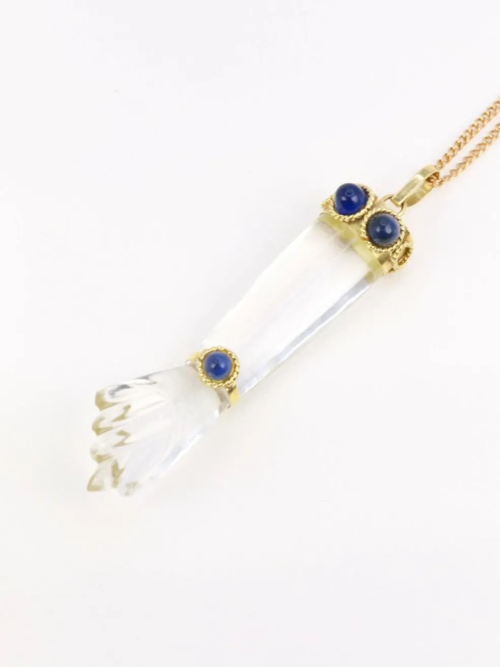 Pendentif vintage Main de Figa or cristal de roche et lapis-lazuli